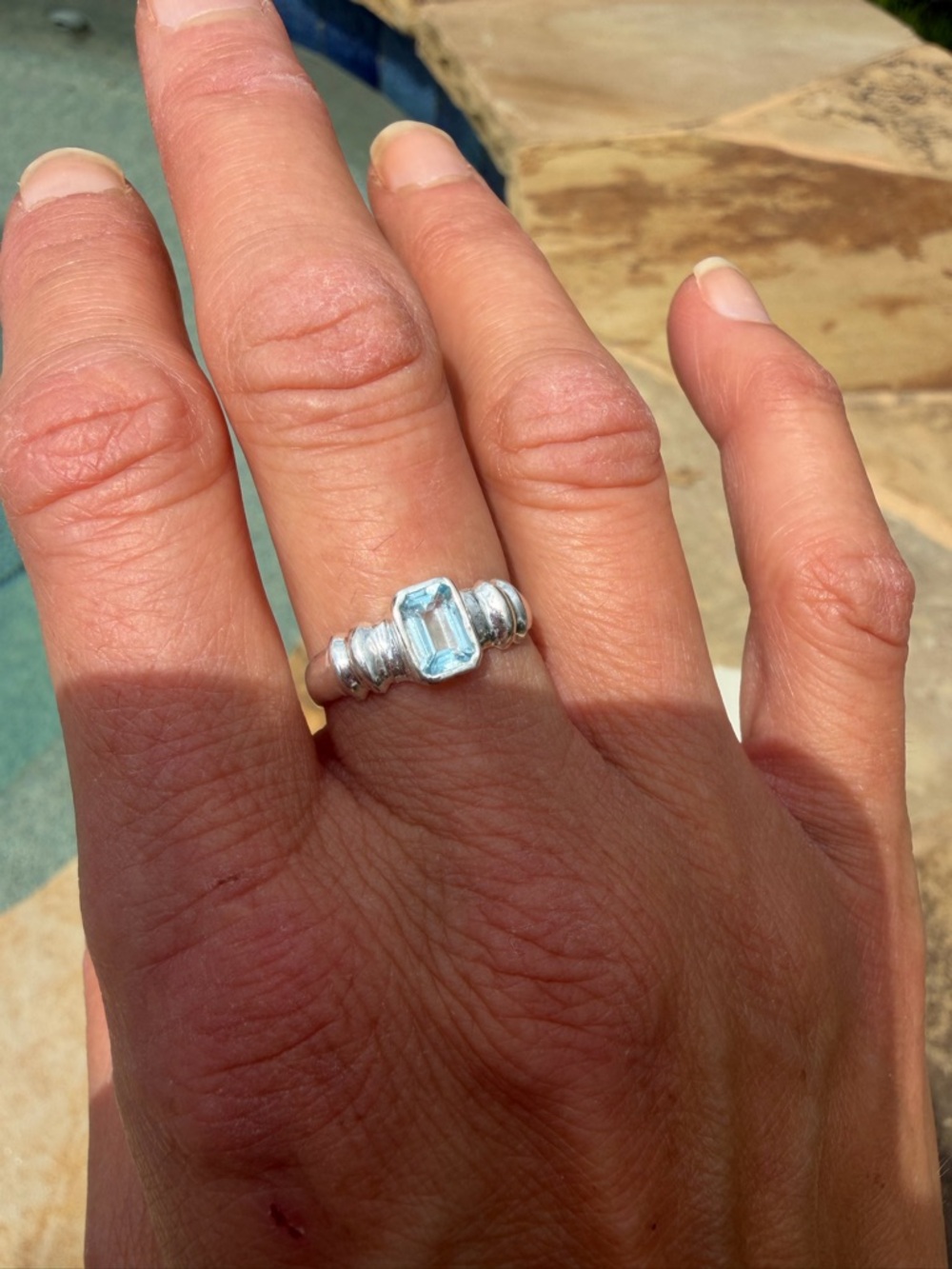 ✨Sky Blue Topaz Bezel Stacking Ring | 925 Sterling Silver | Size 7 ✨ - Picture 2 of 7
